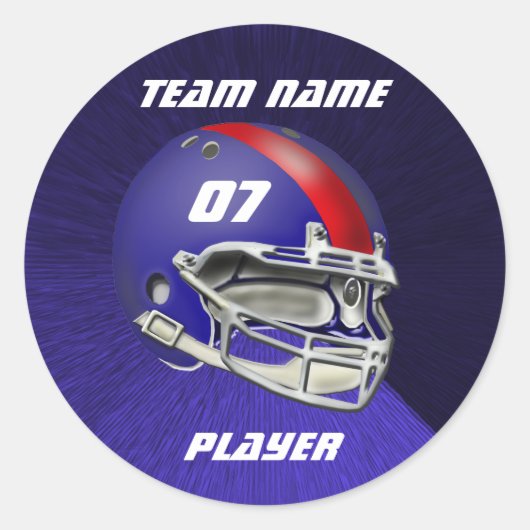 Royal Blauw en Rood Football Helm Ronde Sticker (Voorkant)