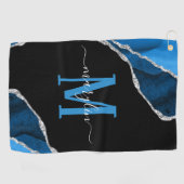 ROYAL BLAUW EN SILVER AGATE MONOGRAM GOLFHANDDOEK (Horizontaal)