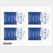 Royal Blauw en Wit Bloemen Bruiloft Fles Sticker (Vel)