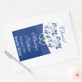 Royal Blauw en Wit Bloemen Bruiloft Fles Sticker (Envelop)