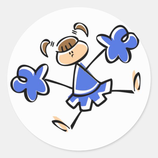 Royal Blauw en Wit Cheerleader Ronde Sticker (Voorkant)