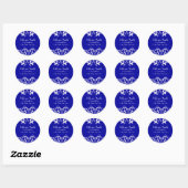 Royal Blauw en wit Damask Adreslabel Ronde Sticker (Vel)