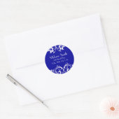Royal Blauw en wit Damask Adreslabel Ronde Sticker (Envelop)