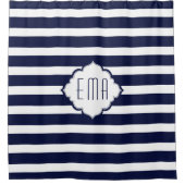 Royal blauw en wit geometrische strepen douchegordijn (Voorkant)