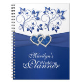 Royal Blauw en Wit Gevoegde Harten Bloemen Notitie Notitieboek (Voorkant)