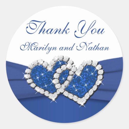 Royal Blauw en Wit Gevoegde Harten Sticker (Voorkant)