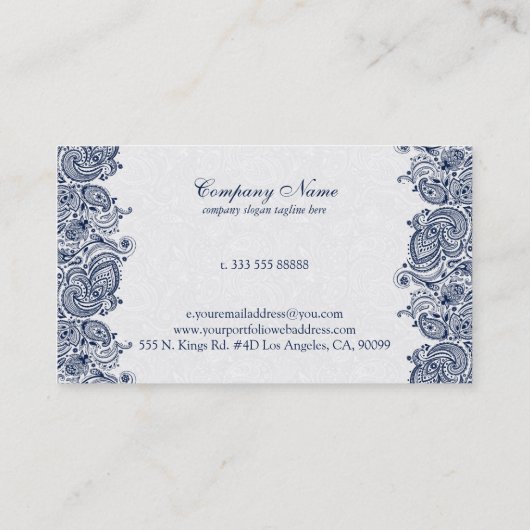Royal blauw en wit Paisley Visitekaartje (Achterkant)