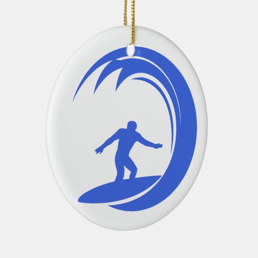 Royal Blauw en Wit Surfen Keramisch Ornament (Rechts)