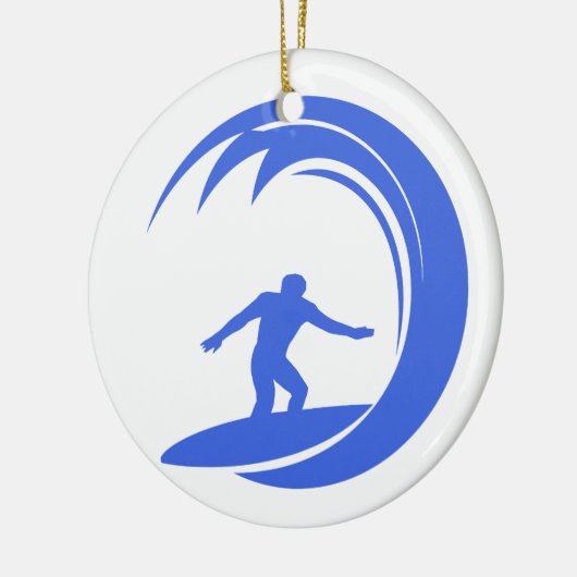 Royal Blauw en Wit Surfen Keramisch Ornament (Links)