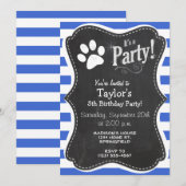 Royal blauw en witte strepen; Paw Print Kaart (Voorkant / Achterkant)