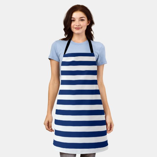 Royal Blauw en witte strepen Schort (Gedragen)