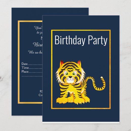 ROYAL BLAUW GEEL BIRTHDAY PARTIJ INVITATIE KAART (Voorkant / Achterkant)