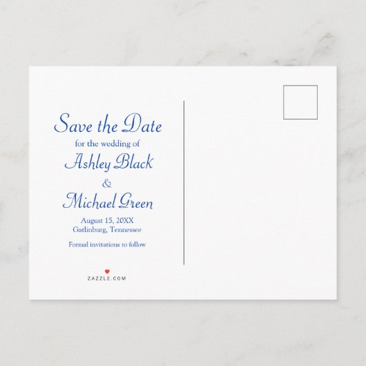 Royal Blauw Geel Damast Zonnebloem Save the Date Aankondigingskaart (Achterkant)