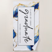 Royal blauw geel goud Elegant Afstuderen Strandlaken (Voorkant)