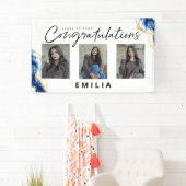 Royal blauw geel goud elegante foto Afstuderen Spandoek (Insitu)