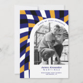 Royal blauw geel goud geruit foto Afstuderen Aankondiging (Voorkant)