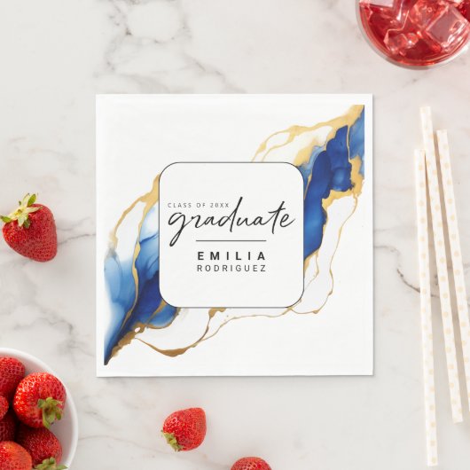 Royal Blauw Geel Goud Modern Afstuderen Servet (Insitu)