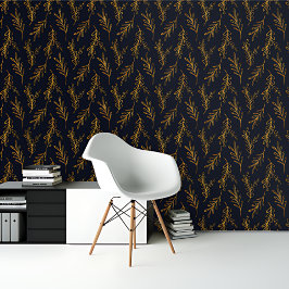 Royal Blauw Goud bladeren Botanische Patroon Behang