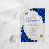Royal Blauw Goud Bloemen Quinceanera Acryl Uitnodigingen