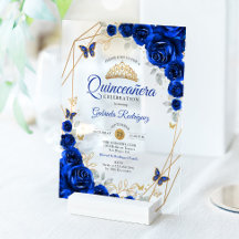 Royal Blauw Goud Bloemen Quinceanera