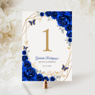 Royal Blauw Goud Bloemen Quinceanera Kaart