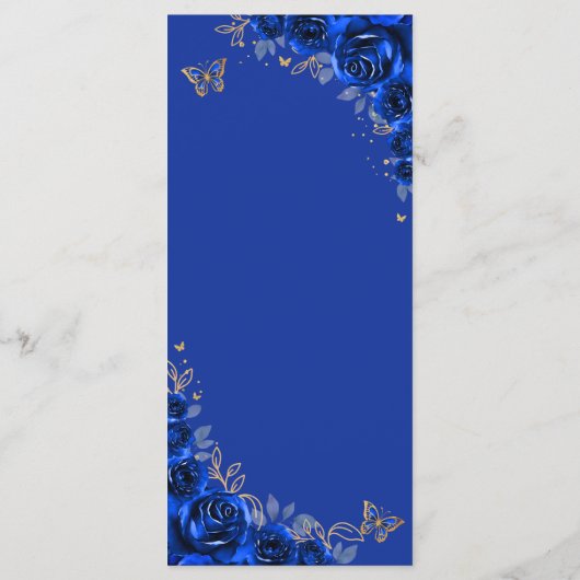 Royal Blauw Goud Bloemen Quinceanera Menu (Achterkant)