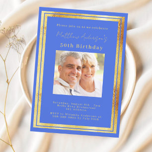 Royal blauw goud foto verjaardag kaart