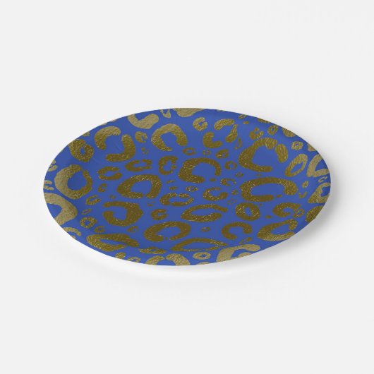 Royal Blauw & Goud Glam Luipaard Print Party Papieren Bordje (Gekanteld)