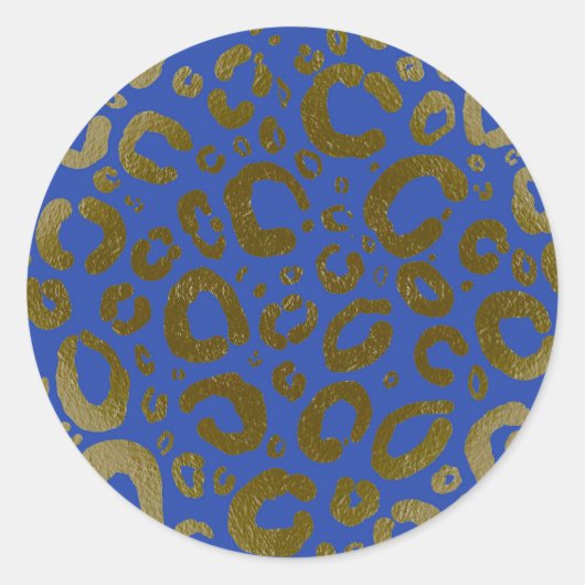 Royal Blauw & Goud Glam Luipaard Print Party Ronde Sticker (Voorkant)