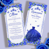 Royal Blauw Goud Glitter Bloemen Quinceanera Menu