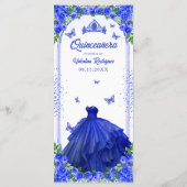 Royal Blauw Goud Glitter Bloemen Quinceanera Menu (Achterkant)