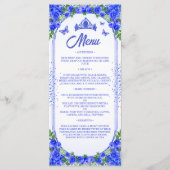 Royal Blauw Goud Glitter Bloemen Quinceanera Menu (Voorkant)