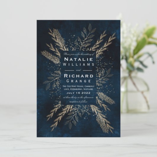 Royal blauw goud herfst oogst thema kaart (Staand voorkant)