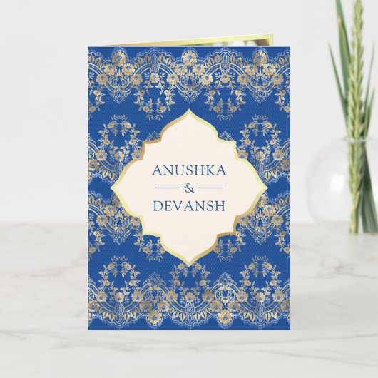 Royal Blauw Goud Kant QR Code Foto Indiase bruilof (Voorkant)