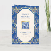Royal Blauw Goud Kant QR Code Foto Indiase bruilof (Achterkant)