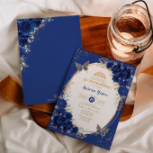 Royal Blauw Goud Quinceañera Bloemenvlinder Tiara Kaart