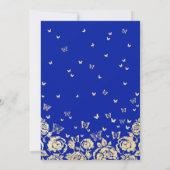 Royal Blauw Goud Rozen Vlinders Quinceanera Kaart (Achterkant)