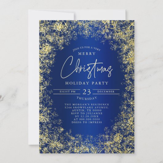 Royal Blauw Goud Sneeuwvlokken Kerstmis Feest Kaart (Voorkant)