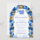 Royal Blauw Goud Sparkle Jurk Quinceañera Ballon Kaart (Achterkant)
