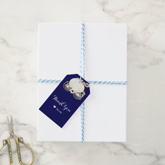 Royal Blauw & Goud Sparkling Assepoester Carriage Cadeaulabel (Met Touw)