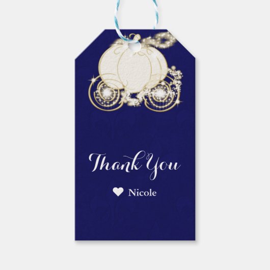 Royal Blauw & Goud Sparkling Assepoester Carriage Cadeaulabel (Voorkant)