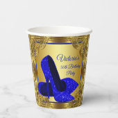 Royal Blauw Goud Verjaardagsfeestje Papier Cups Papieren Bekers (Achterkant)