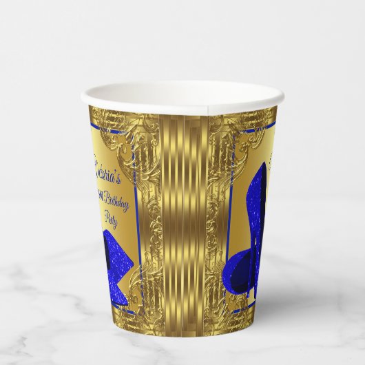 Royal Blauw Goud Verjaardagsfeestje Papier Cups Papieren Bekers (Rechts)