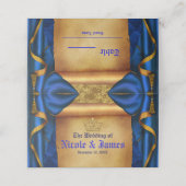 Royal Blauw & Gouden Drapes Scroll Tafel Plaatskaartje (Buitenkant ongevouwen)