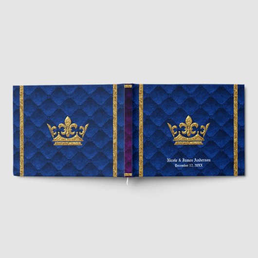 Royal Blauw & Gouden Kroon Elegante Glamour Bruilo Gastenboek (Volledig)