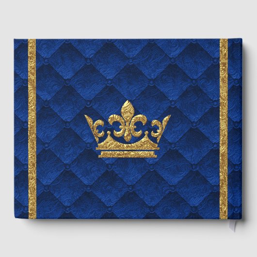Royal Blauw & Gouden Kroon Elegante Glamour Bruilo Gastenboek (Achterkant)