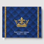 Royal Blauw & Gouden Kroon Elegante Glamour Bruilo Gastenboek (Voorkant)