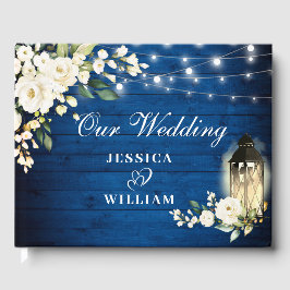 Royal Blauw Hout Witte Rozen Bloemen Rustieke Brui Gastenboek