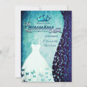 Royal blauw  jurk damask tiara Quinceañera Kaart (Voorkant)