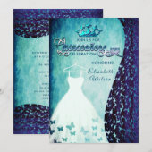 Royal blauw  jurk damask tiara Quinceañera Kaart (Voorkant / Achterkant)